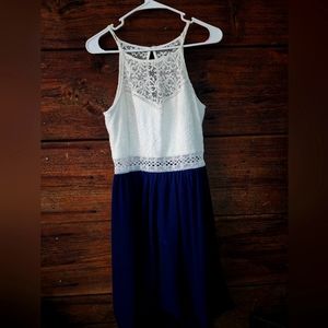 By & By Blue Dress with Lace Top